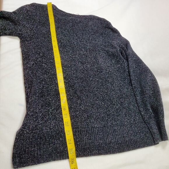 Maison Jules Sweater Women Medium Chenille Black Metallic V-Neck Long Sleeve New - Picture 3 of 12